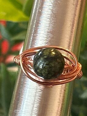 Handmade serpentine wire wrapped crystal ring size 6